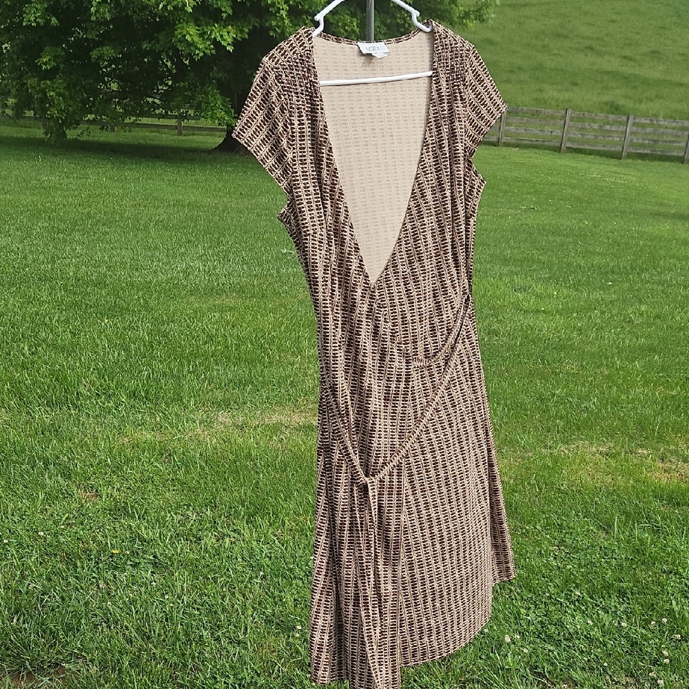 LOFT Brown Tan Wrap Sundress with Flutter Sleeves